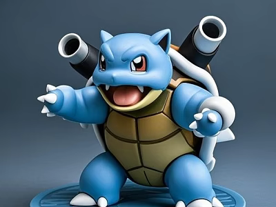 Blue Blastoise Doll With Cannon On Back Turtle Shell And Open Mouth Standing Pose Collectible Figure 3d model