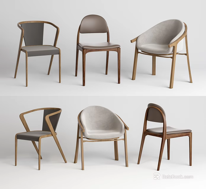 Elegant Modern Accent Chairs With Wooden Frames And Various Colored Cushions 3d model