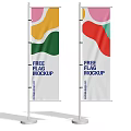 Free Flag Mockup With Colorful Abstract Patterns On Standing Poles 3d model