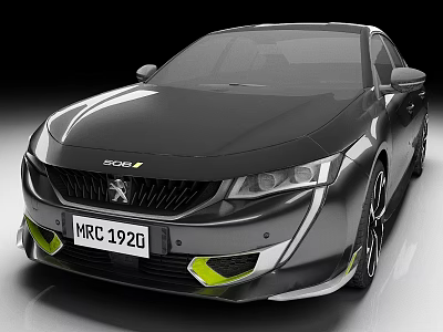 Peugeot Black Sedan With Modern Design Front Grille And Yellow Accents 3d model