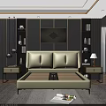 Modern Double Bed With Beige Leather Headboard Wooden Slat Base And Nightstands In Bedroom