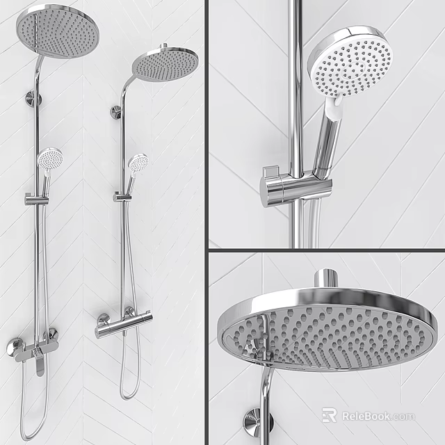 Modern Stainless Steel Shower Faucet With Rainfall Head And Handheld Sprayer 3d model 