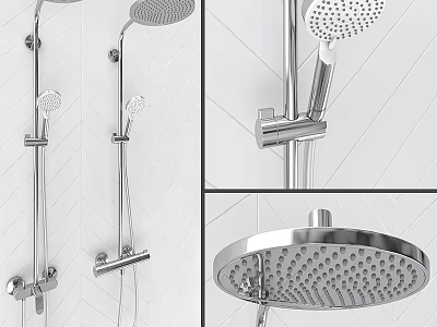 Modern Stainless Steel Shower Faucet With Rainfall Head And Handheld Sprayer 3d model