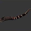 3D Rendered Fantasy Creature With Red And Gold Striped Body Long Tail And Clawed Limbs
