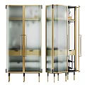 Elegant Modern Wine Cabinet With Glass Doors Golden Metal Frame Shelves And Drawers