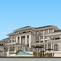 European Style Architecture Grand Villa With Black Roof Arched Windows And Lush Lawn