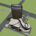 Modern Office Building Featuring Unique Tower Design And Curved Annex Structures 3d model