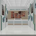 Modern Cultural Center Interior With Hexagonal Exhibition Displays And Information Panels