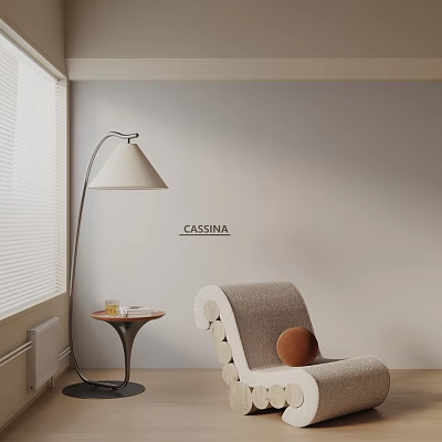 CASSINA Accent Chair With Floor Lamp Small Round Table Glass Books By Light Wall Window 3d model