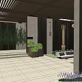 Modern Garden Landscape with Vertical Slat Wall Water Feature and Red Maple Tree