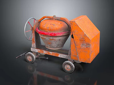Rusted Orange Concrete Mixer With Wheels And Red Rim For Construction Use 3d model