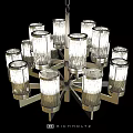 Modern Illuminated Chandelier With Cylindrical Glass Shades And Metallic Frame Design