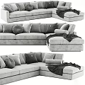 Grey Sectional Sofa With Multiple Decorative Pillows And Cozy Blanket 3d model