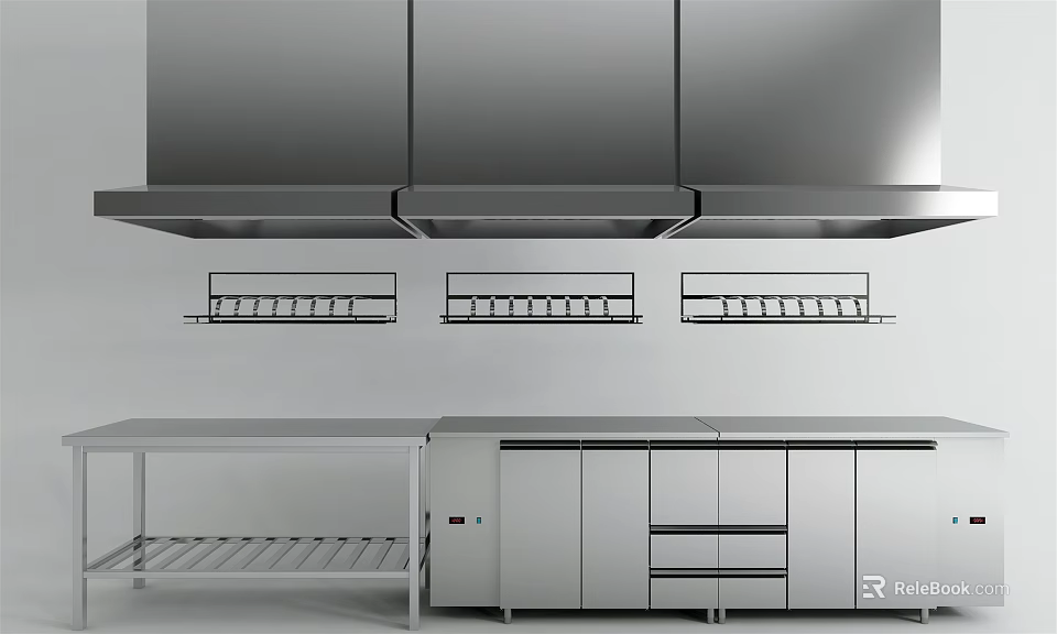 Modern Open Kitchen Interior With Stainless Steel Appliances Island Counter And Cabinets 3d model 