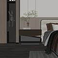 Modern Bedroom Side Cabinet With Gray Finish Decorative Rabbit Figurine Vase And Books