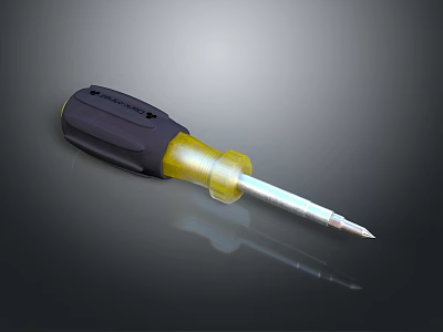 Professional Hardware Screwdriver with Black Handle Yellow Grip and Silver Tip for Home Repair 3d model