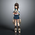 Anime Style Game Movie Character With Long Hair Wearing School Uniform And Mechanical Armor