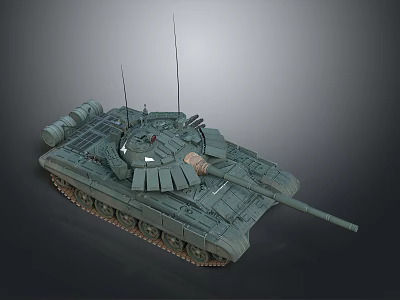 Green Military Tank Vehicle Featuring Long Cannon Multiple Antennas And Metal Tracks 3d model