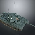 Green Military Tank Vehicle Featuring Long Cannon Multiple Antennas And Metal Tracks