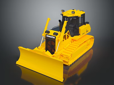 Yellow Komatsu Bulldozer Model With Tracks And Front Blade 3d model