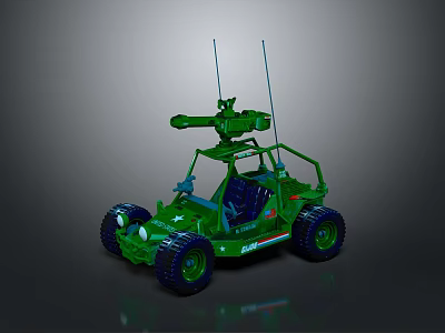 Green Off Road Vehicle Model With Roof Mounted Antennas And Weapon System 3d model