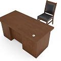 Walnut Wooden Office Desk Featuring Leather Seat Chair And Circular Cable Hole In Home Office