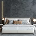 Modern Double Bed with Plush Pillows Soft Linens and Stylish Nightstands Table Lamps