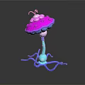 Colorful 3D Fantasy Structure With Pink Purple Umbrella Top Blue Stem And Tentacle Base