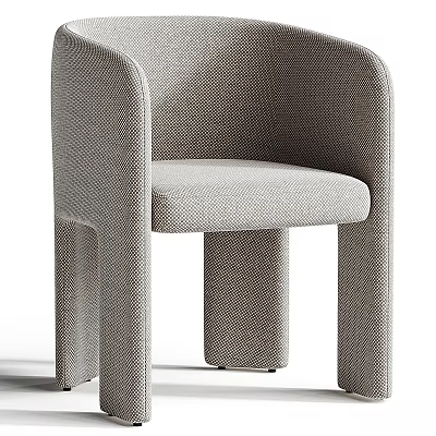 Modern Light Gray Fabric Armchair With Curved Armrest And Sleek Cylindrical Legs 3d model