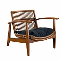 Modern Wooden Frame Leisure Chair With Woven Backrest And Black Cushion