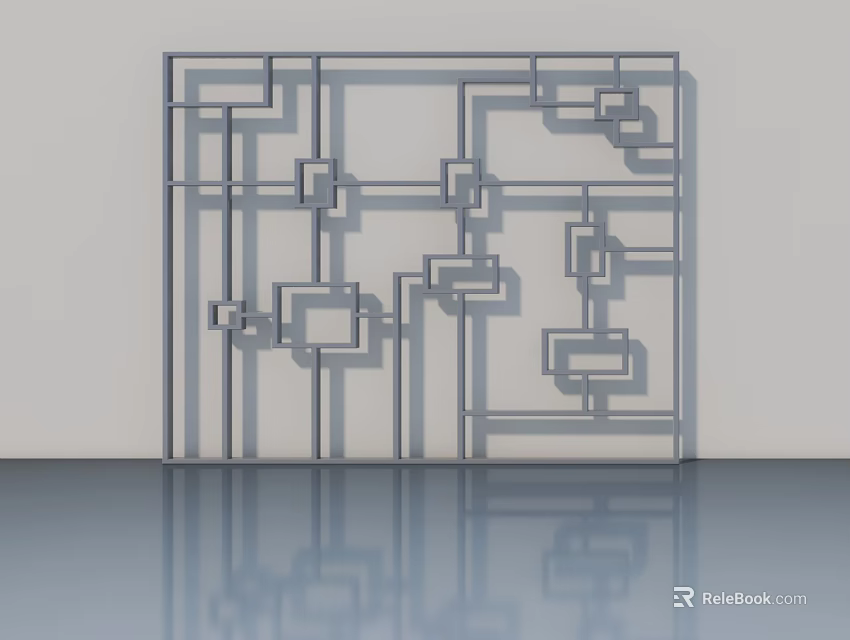 Modern Swing Door With Geometric Metal Frame And Shadow Reflections For Interior Design 3d model