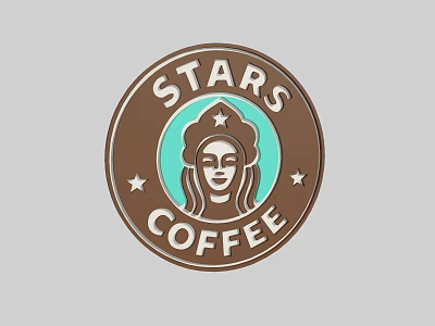 Stars Coffee Circular Logo Design Featuring Teal Background Female Figure And Stars 3d model