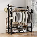 Black Metal Shoe Rack with Hanging T Shirts Shirts and Lower Storage Basket