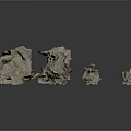 Natural Gray Stone Fragments With Irregular Shapes And Rough Surfaces On White Background