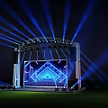 Outdoor Stage With Blue Laser Lights And Large Screen Displaying Geometric Patterns 3d model