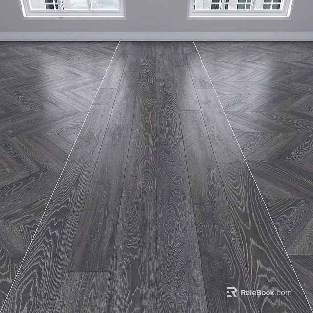 Dark Oak Wooden Flooring With Herringbone Pattern And Natural Grain Design 3d model 