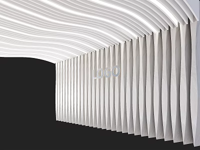Modern Wavy White Ceiling Design With Integrated Lighting And Vertical Striped Wall Featuring Logo 3d model