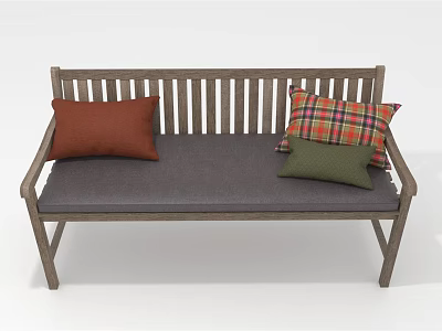 Wooden Frame Sectional Sofa With Gray Cushion And Red Plaid Green Pillows 3d model