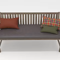 Wooden Frame Sectional Sofa With Gray Cushion And Red Plaid Green Pillows