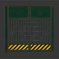 Green Safety Barrier With Grid Structure And Yellow Black Warning Stripes