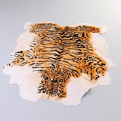 Tiger Print Stylish Rug With Orange Black Stripes On White Ideal For Modern Home Decor 3d model
