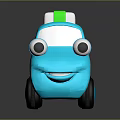 Blue Cartoon Toy Car With Big Eyes Smiling Mouth And Green White Top Lights