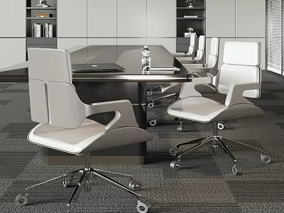 Modern Meeting Room Interior With Sleek Conference Table And White Office Chairs 3d model