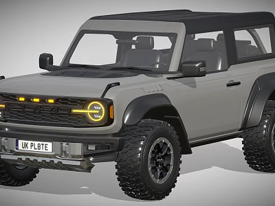 Rugged Off Road Vehicle with Black Roof Yellow Headlights Large Tires and UK License Plate 3d model