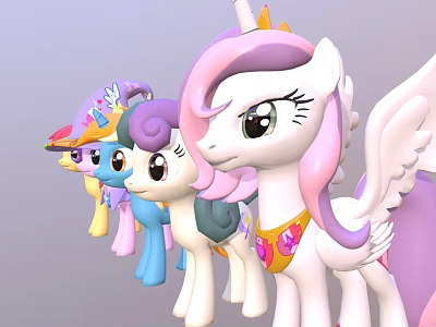My Little Pony Animated Characters With Vibrant Manes Wings Unicorn Horn And Crown 3d model