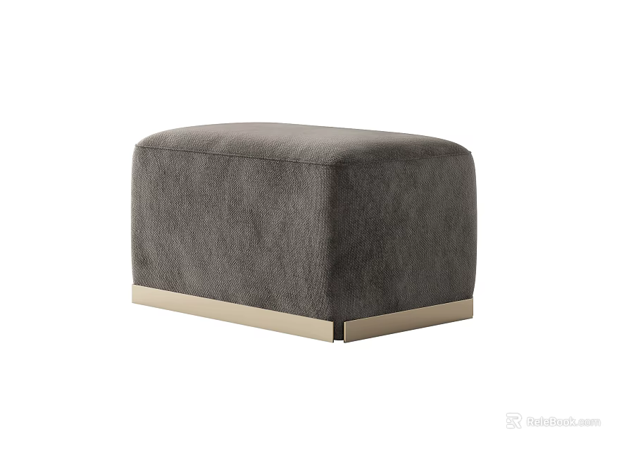 Stylish Gray Sofa Stool With Textured Fabric And Golden Metal Base 3d model 