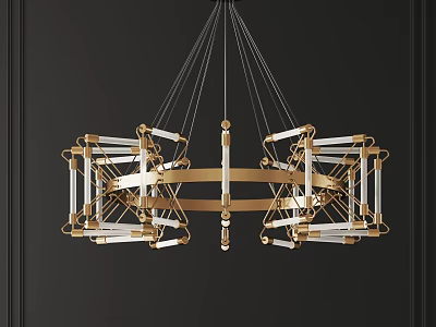 Sleek Modern Chandelier With Gold Geometric Frame And Crystal Accents Hanging Design 3d model