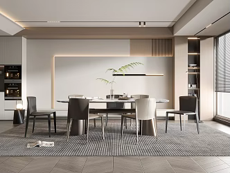 Modern Restaurant Dining Table and Chair Floor Lamp Wall Cream Restaurant 3d model