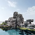 Natural Stone And Wood Waterfall Feature With Pool Water Lilies And Reflection