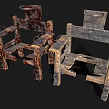 Rustic Weapon Shaped Metal Wooden Chair With Decorative Rings Design